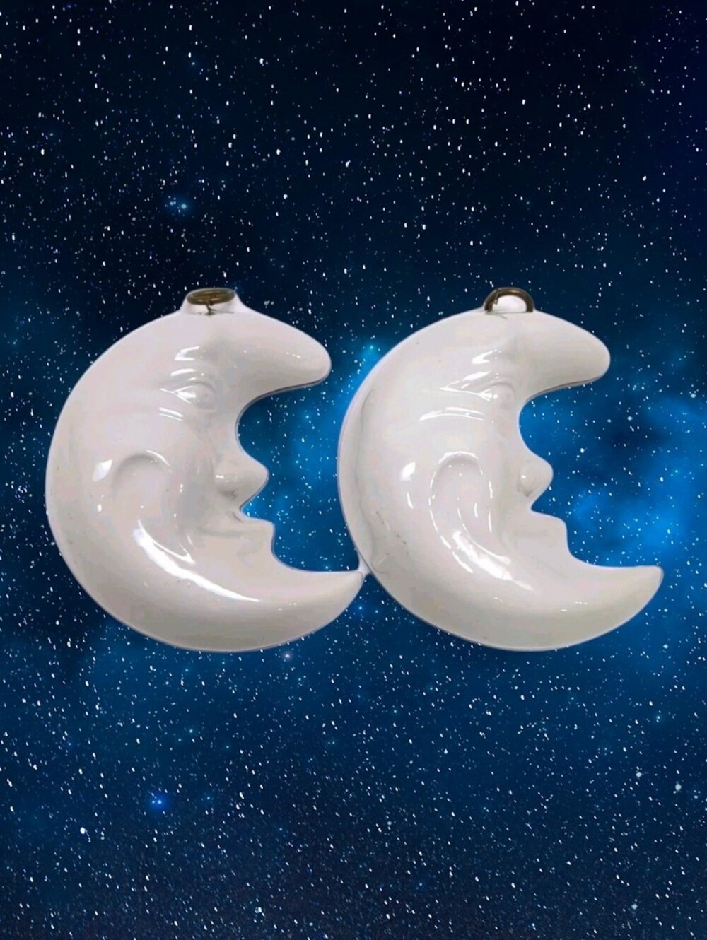 VTG Pair Celestial Ceramic Crescent Moon Faces ABC‎ BASSANO Italy Wall Hanging